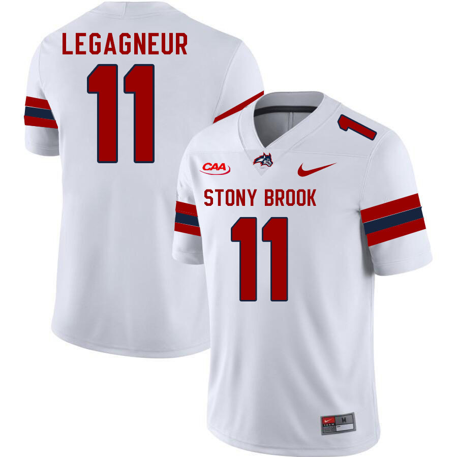 Stony Brook Seawolves #11 Clarens Legagneur College Football Jerseys Stitched Sale-White